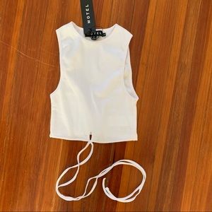 Motel Rocks Ribbed White Tie Crop Top